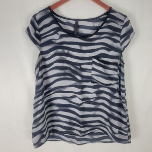 Audrey Shirt Womens Large Top Striped Pocket‎ Short Sleeve Scoop Neck Polyester
